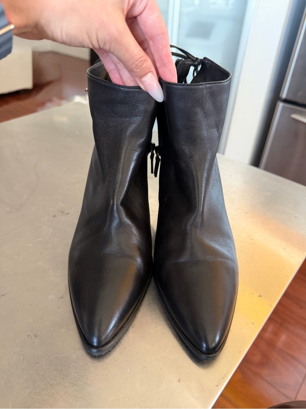 Stuart Weitzman Black Pointed Leather Ankle Boots